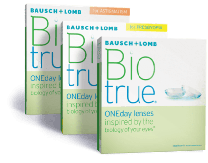 Collection of Biotrue ONEday daily contact lens boxes