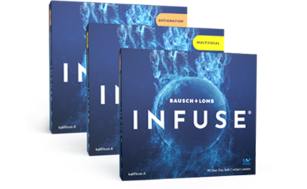 Box lineup of INFUSE daily contact lenses