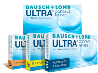 ULTRA lineup of monthly contact lens boxes